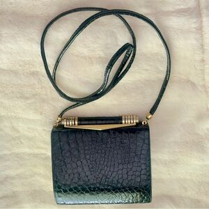 Vtg RODO M bag black patent croc mint condition Italy designer NWOT